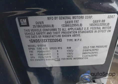 2007 Chevrolet Trailblazer Ls from USA, damaged, VIN 1GNDS13SX72232643